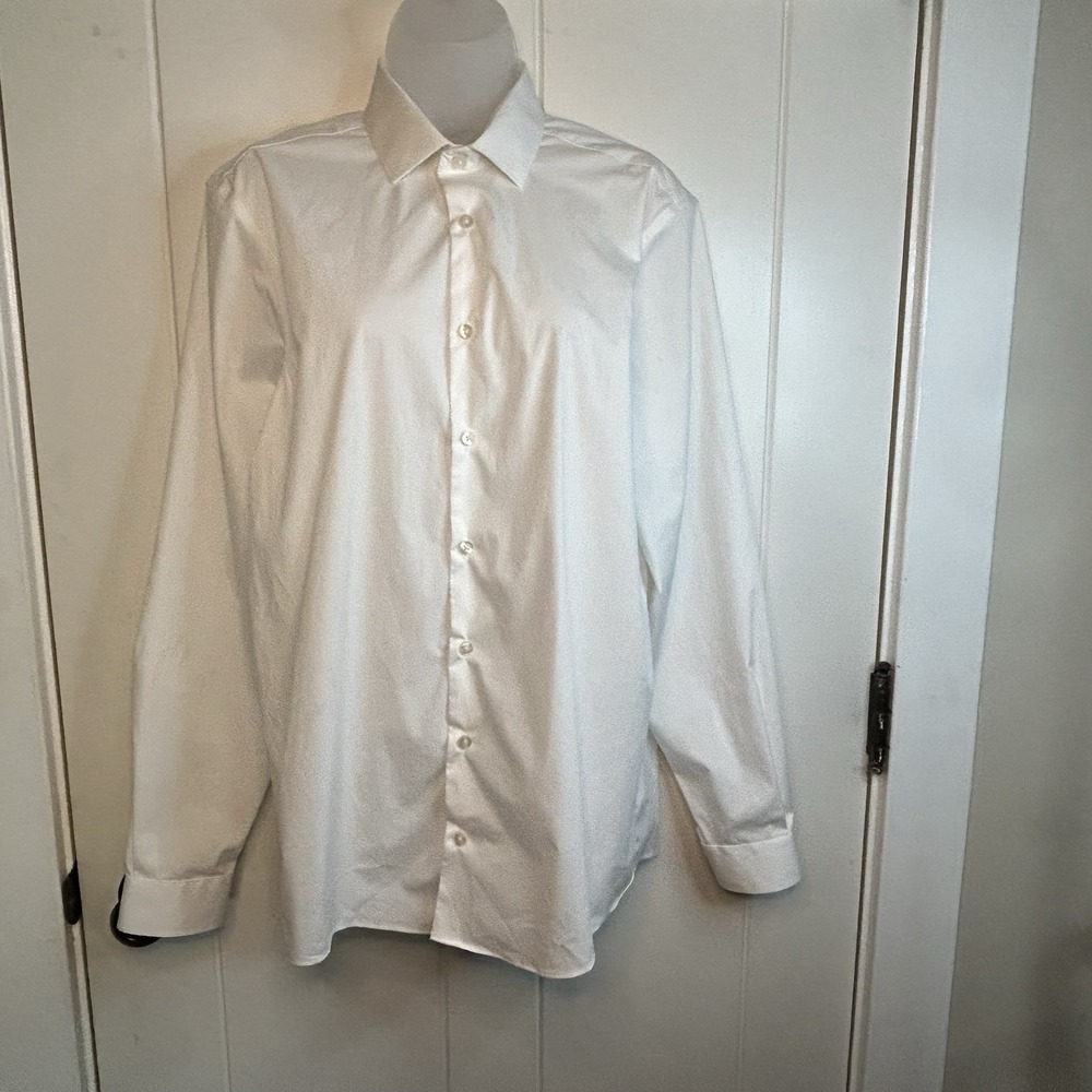 JF J Ferrar Men White Shirt Stretch Reg Fit‎ Sz M 15-15 1/2 34-35 Button Up Work